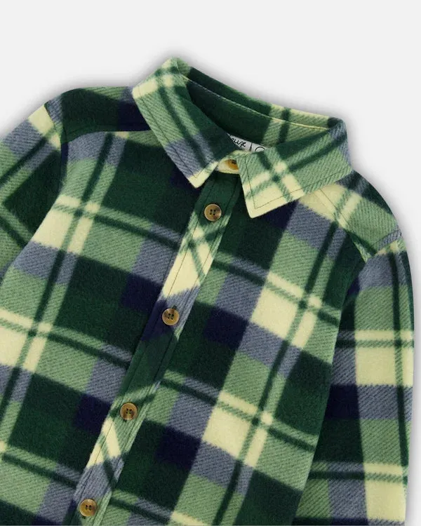 DPD Polar Fleece Shirt in Green Plaid