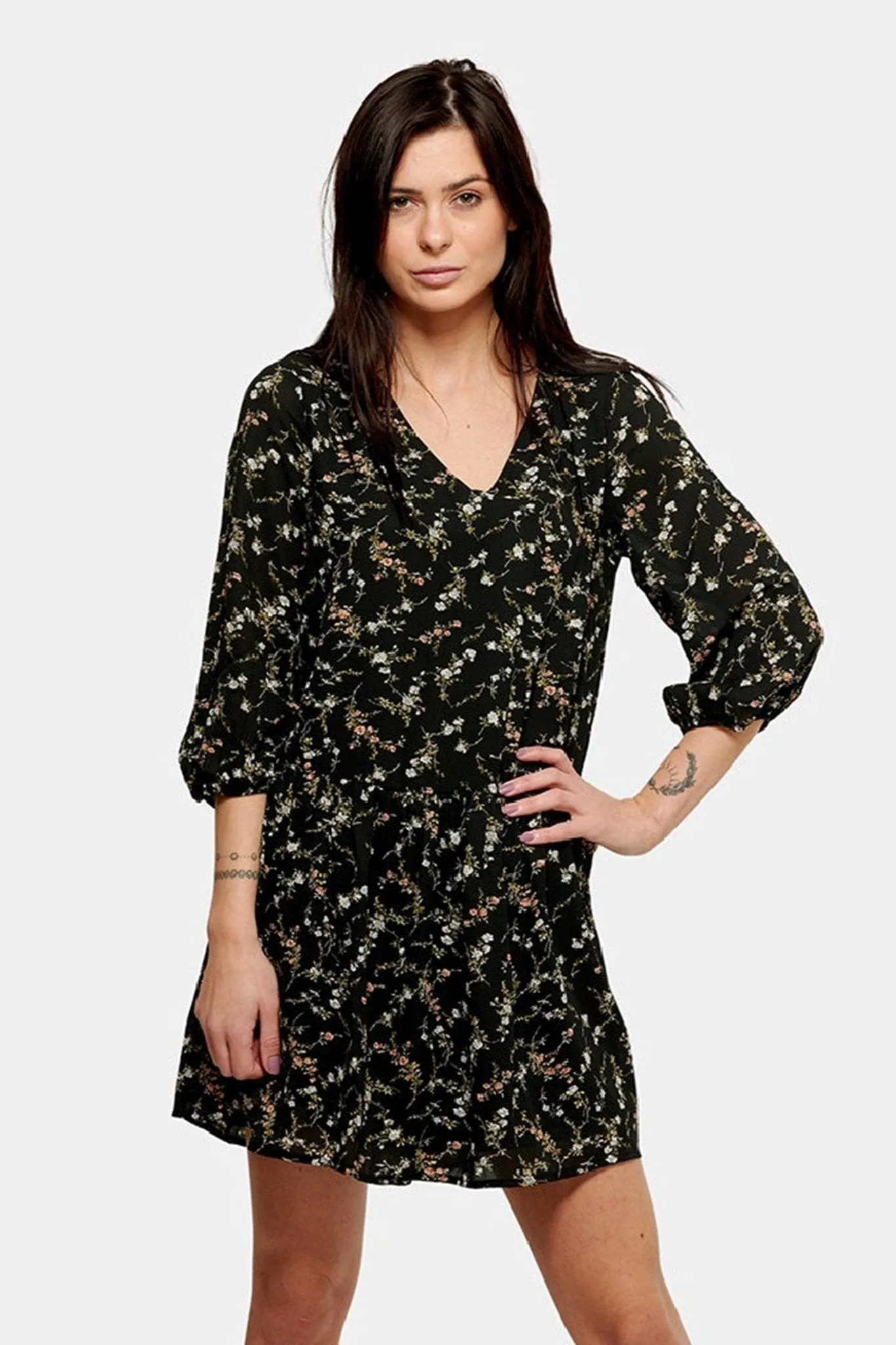 Ellen dress - Black-flowered