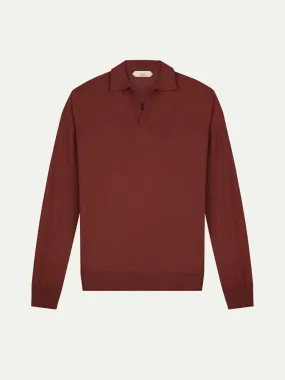 Extrafine Merino Buttonless Polo Maroon