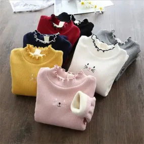 Fashion Girls Sweaters 2023 New Winter Children Clothes Cartoon Kids Tops Warm Velvet Thick Kids Sweater Girls Outwear Sweater