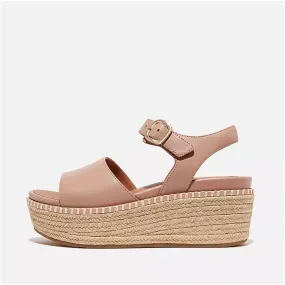 Fitflop Women Eloise Espadrille Leather Back-Strap Wedge Sandals |HS5-A86| Beige Buff