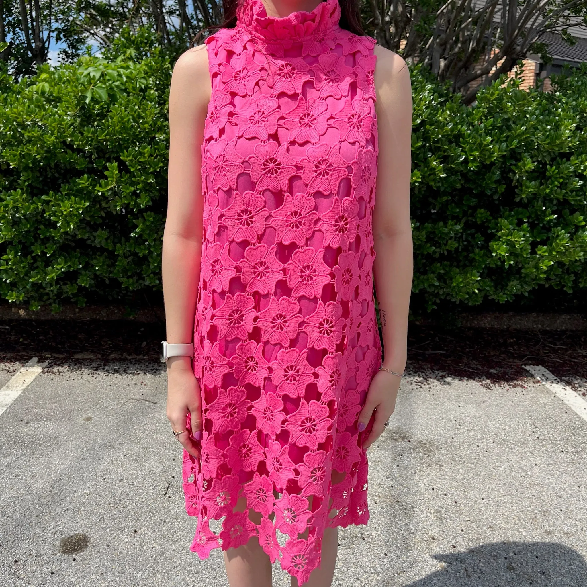 Floral Cut-Out Dress- Bubble Gum Pink