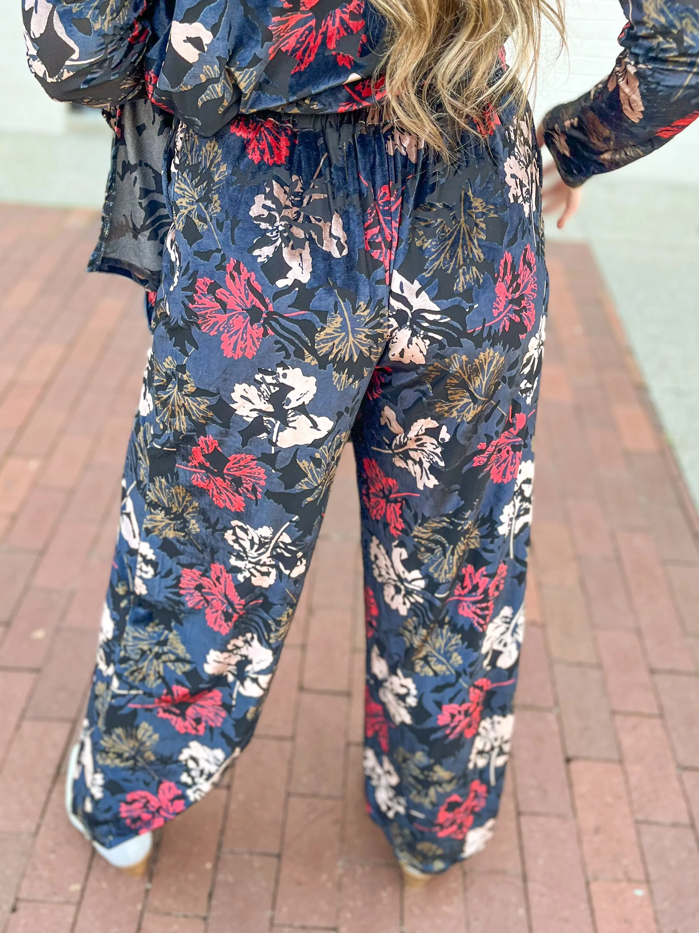 Floral Velvet Burnout Wide Leg Pants