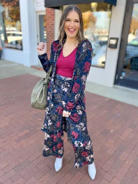 Floral Velvet Burnout Wide Leg Pants