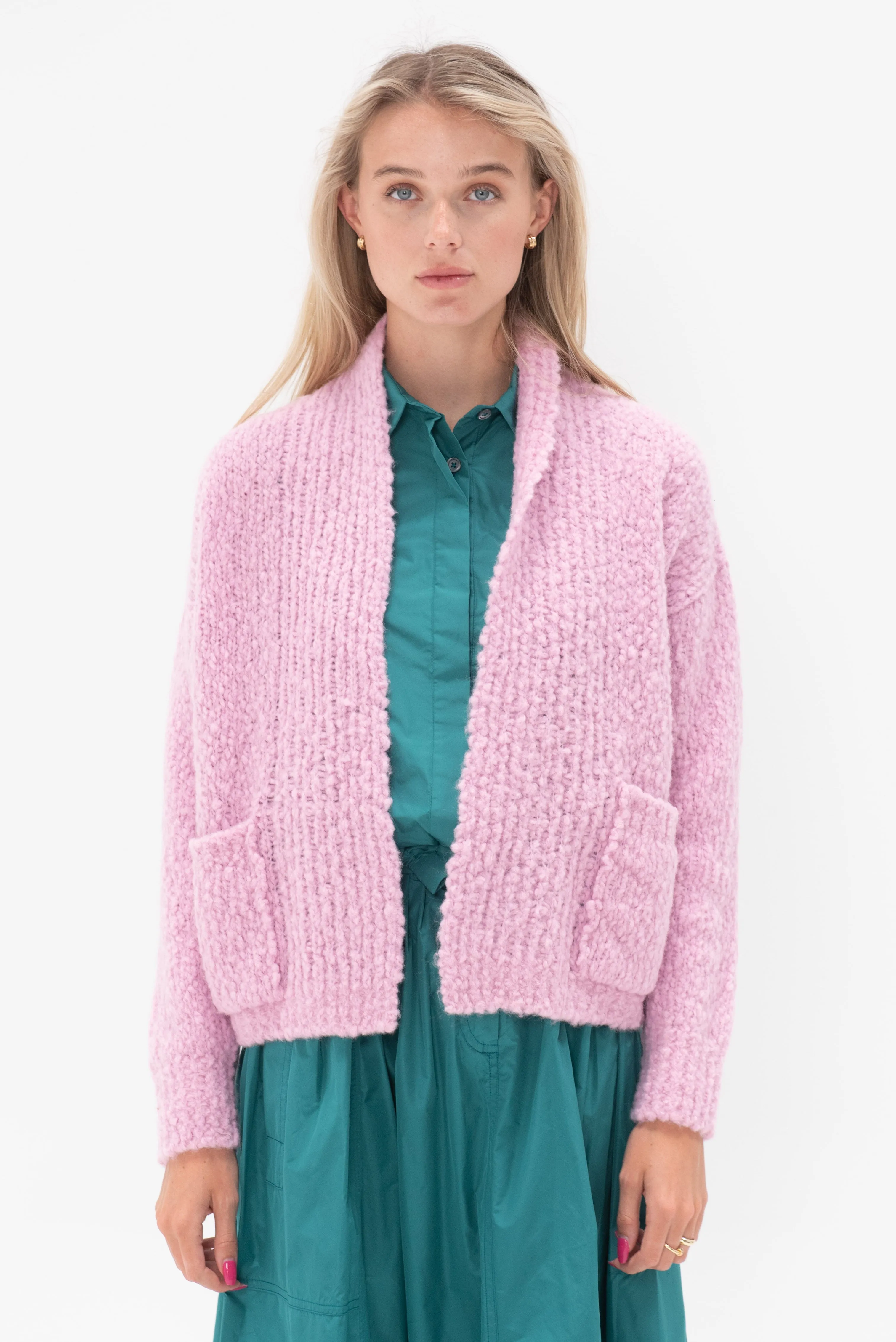 Fluffy Wick-Yarn Cardigan, Fairy Floss