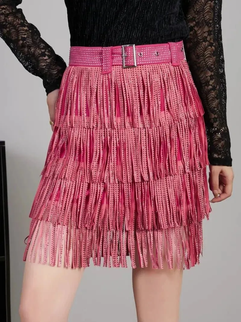 Fringed Skirts and Tops Delight A-Line Skirt: Trendy Multi-Layer Design