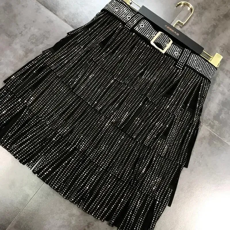 Fringed Skirts and Tops Delight A-Line Skirt: Trendy Multi-Layer Design