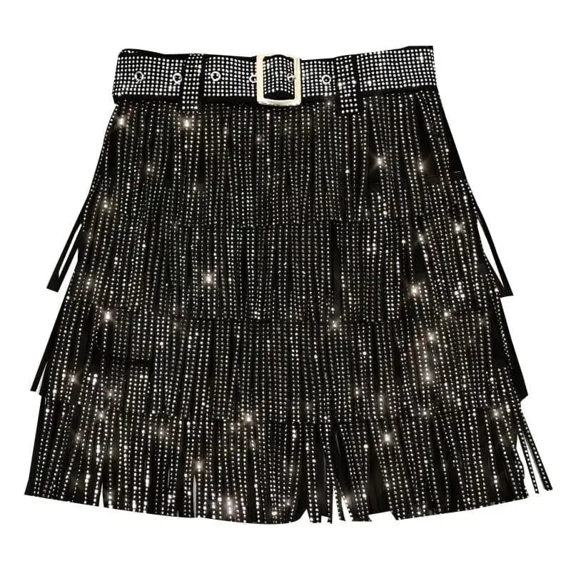 Fringed Skirts and Tops Delight A-Line Skirt: Trendy Multi-Layer Design