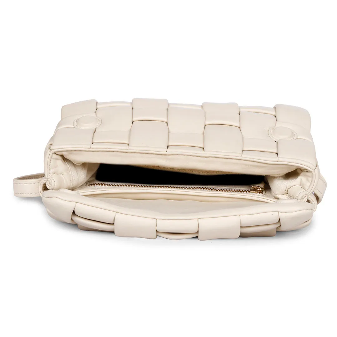 Giada Cream Woven Leather Cross Body Sling Bags