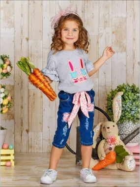 Girls Bunny Beauties Tunic and Belted Ripped Jeans Set