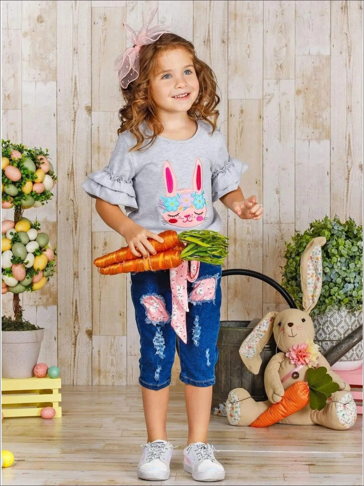 Girls Bunny Beauties Tunic and Belted Ripped Jeans Set