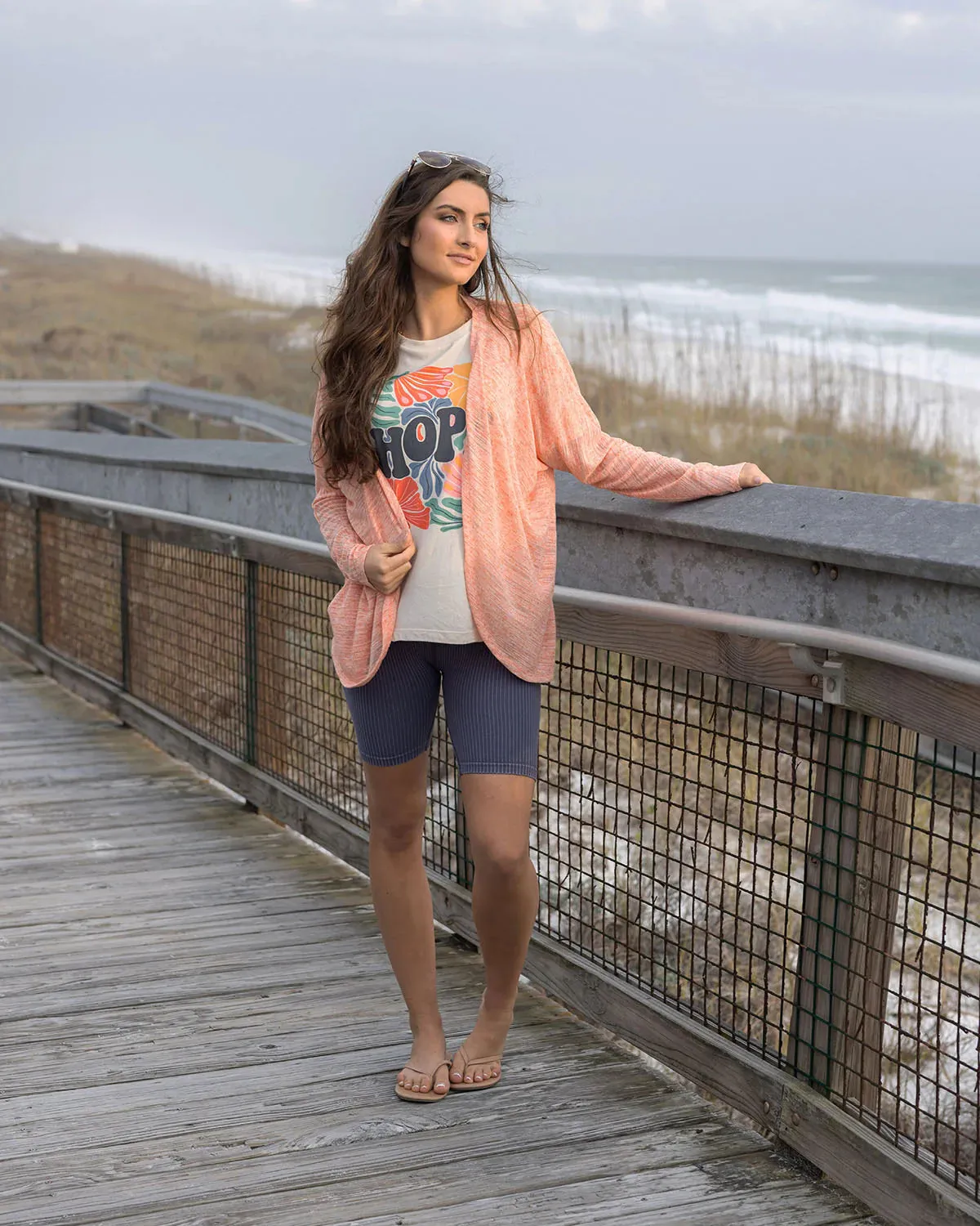 Grace and Lace Airy Cocoon Slub Cardi - Dreamsicle