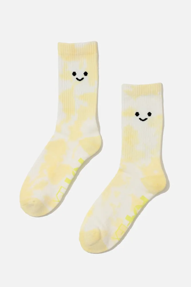 Happy Face Mid-Calf Gym Socks - Yellow Tie Dye