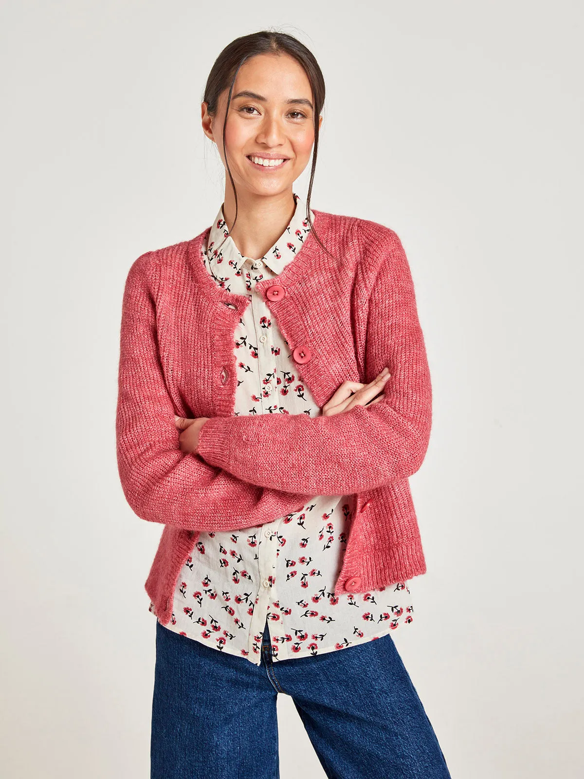 Harlow Mercerised Wool Cardigan - Raspberry Pink