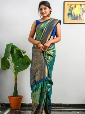 Hazel Green Saree in Pure Kanjeevaram Silk