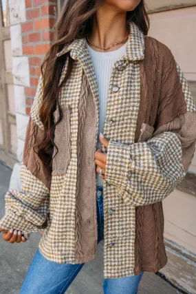 Houndstooth Cable Knit Patchwork Shacket