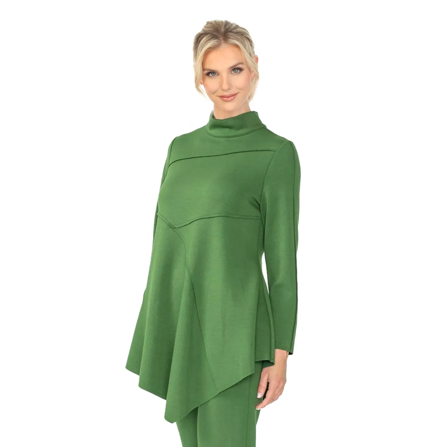 IC Collection Solid High Collar Asymmetric Tunic in Hunter Green - 4759T-HNT