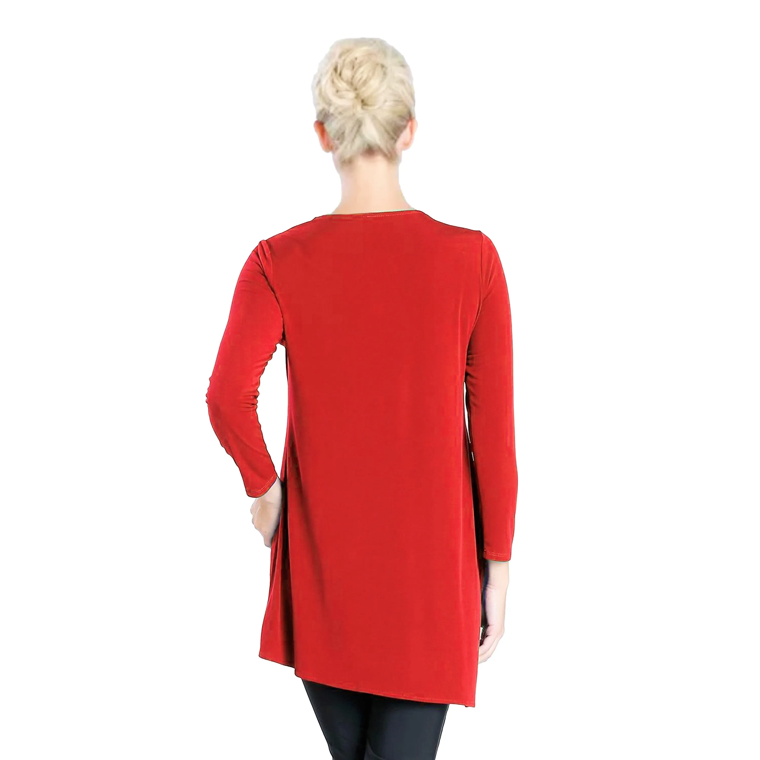 IC Collection V-Neck Drape Front Tunic in Red - 3878T-RED