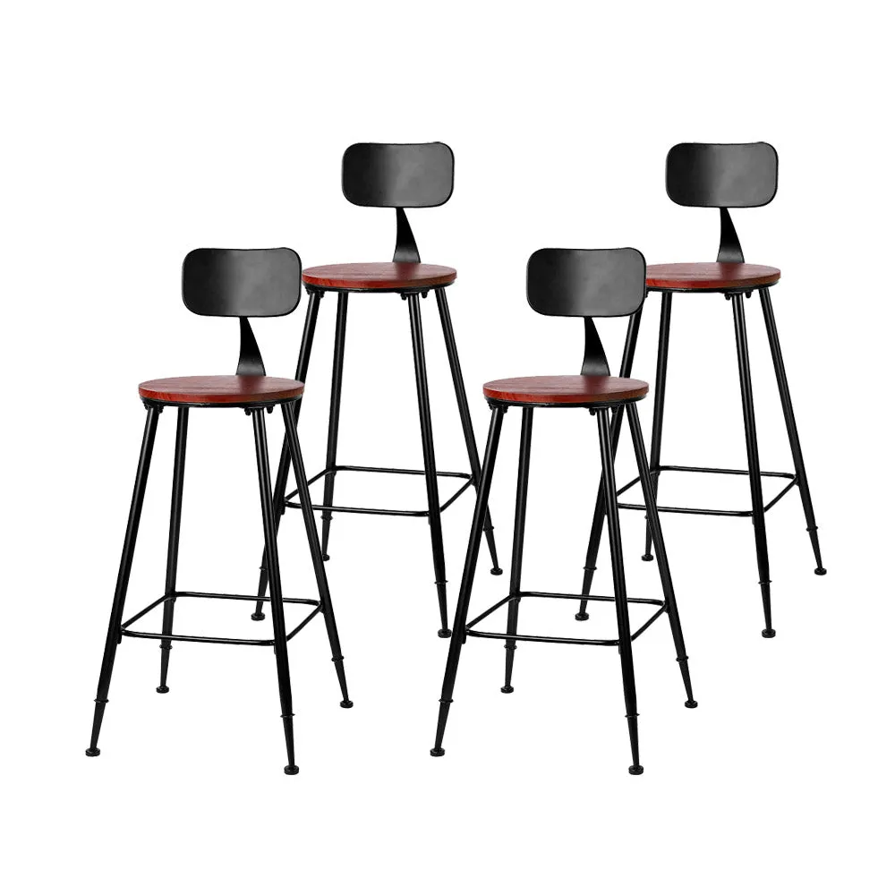 Industrial Pinewood Seat Bar Stools Set of 4 - Artiss