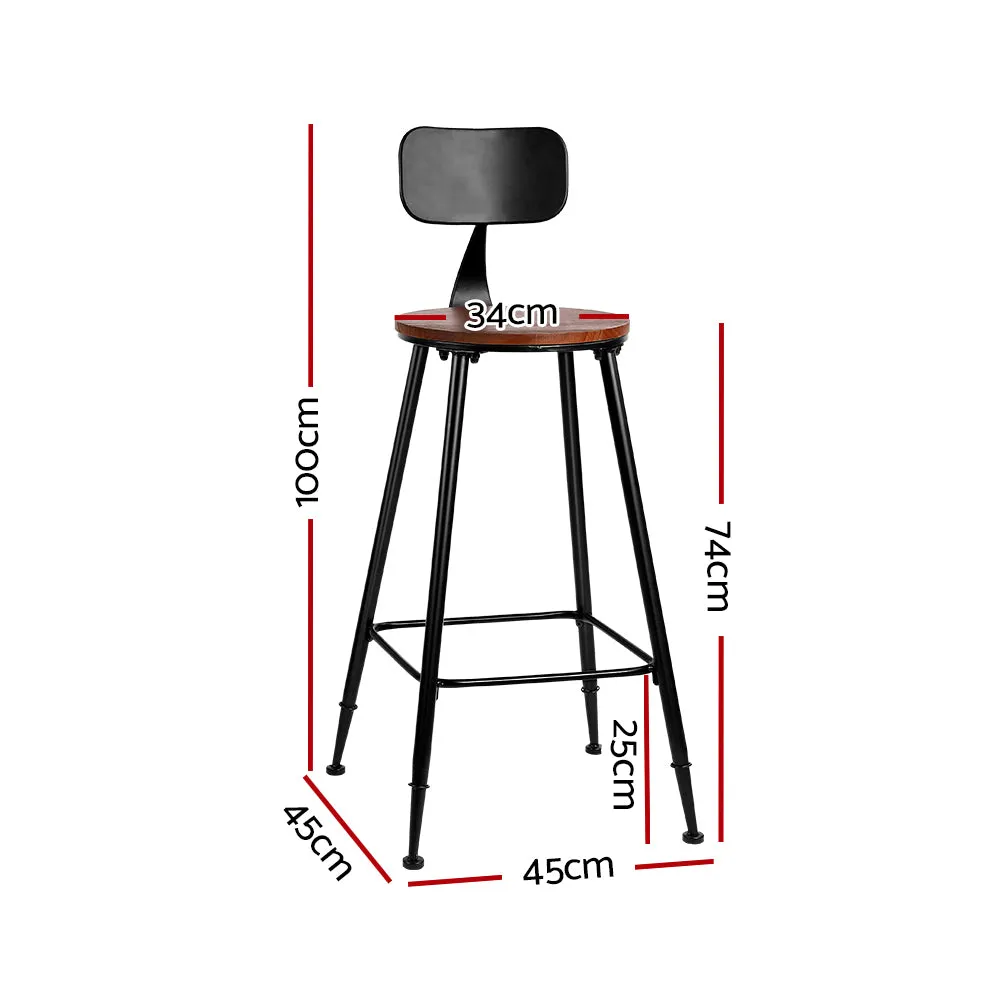 Industrial Pinewood Seat Bar Stools Set of 4 - Artiss