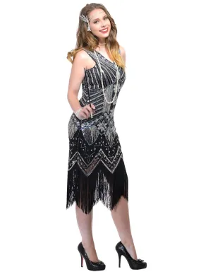 Iridescent Black 1920s Deluxe Womens Plus Size Gatsby Costume