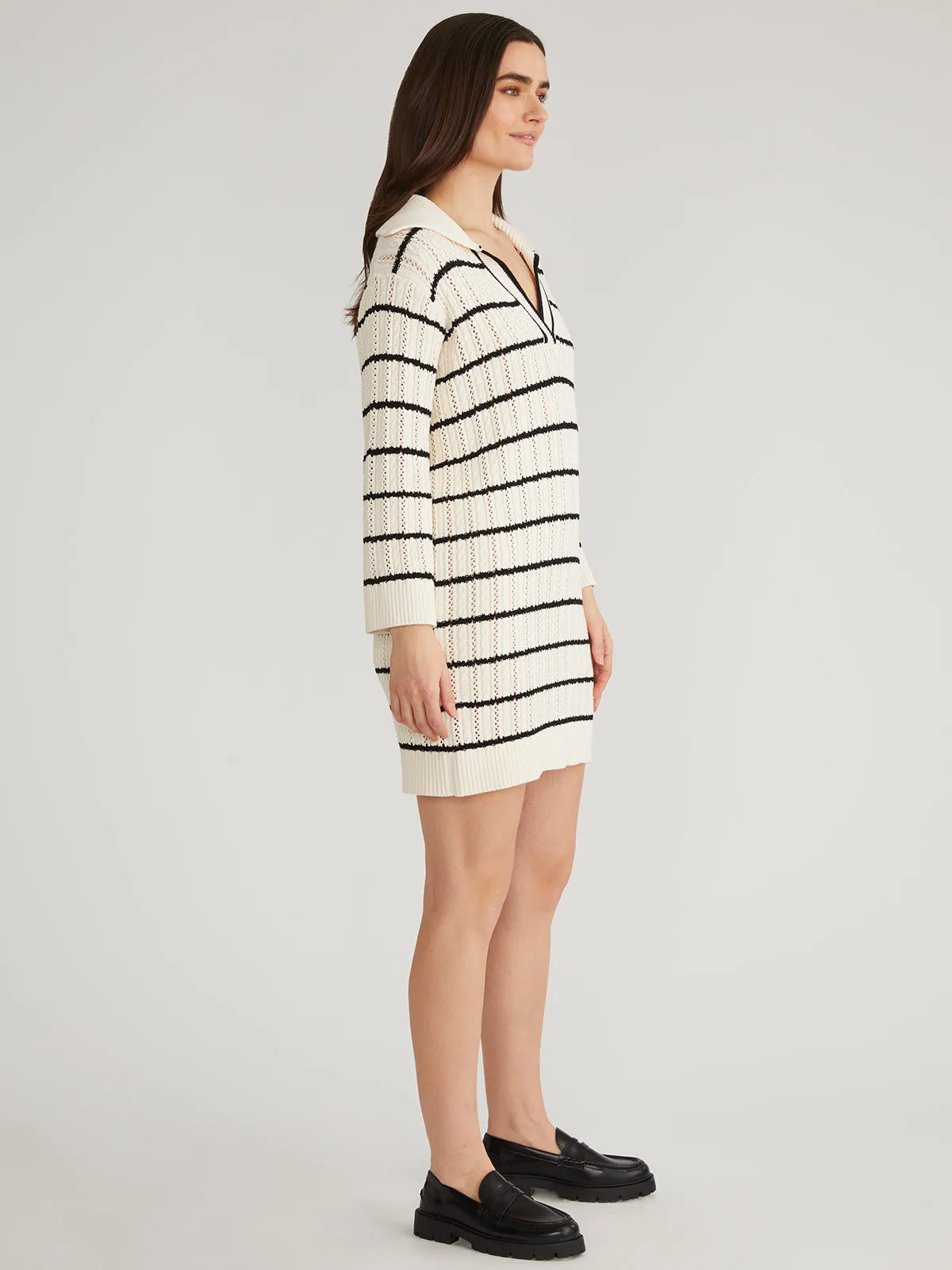 Jade: 100% Cotton Pointelle Stripe Polo Mini Dress