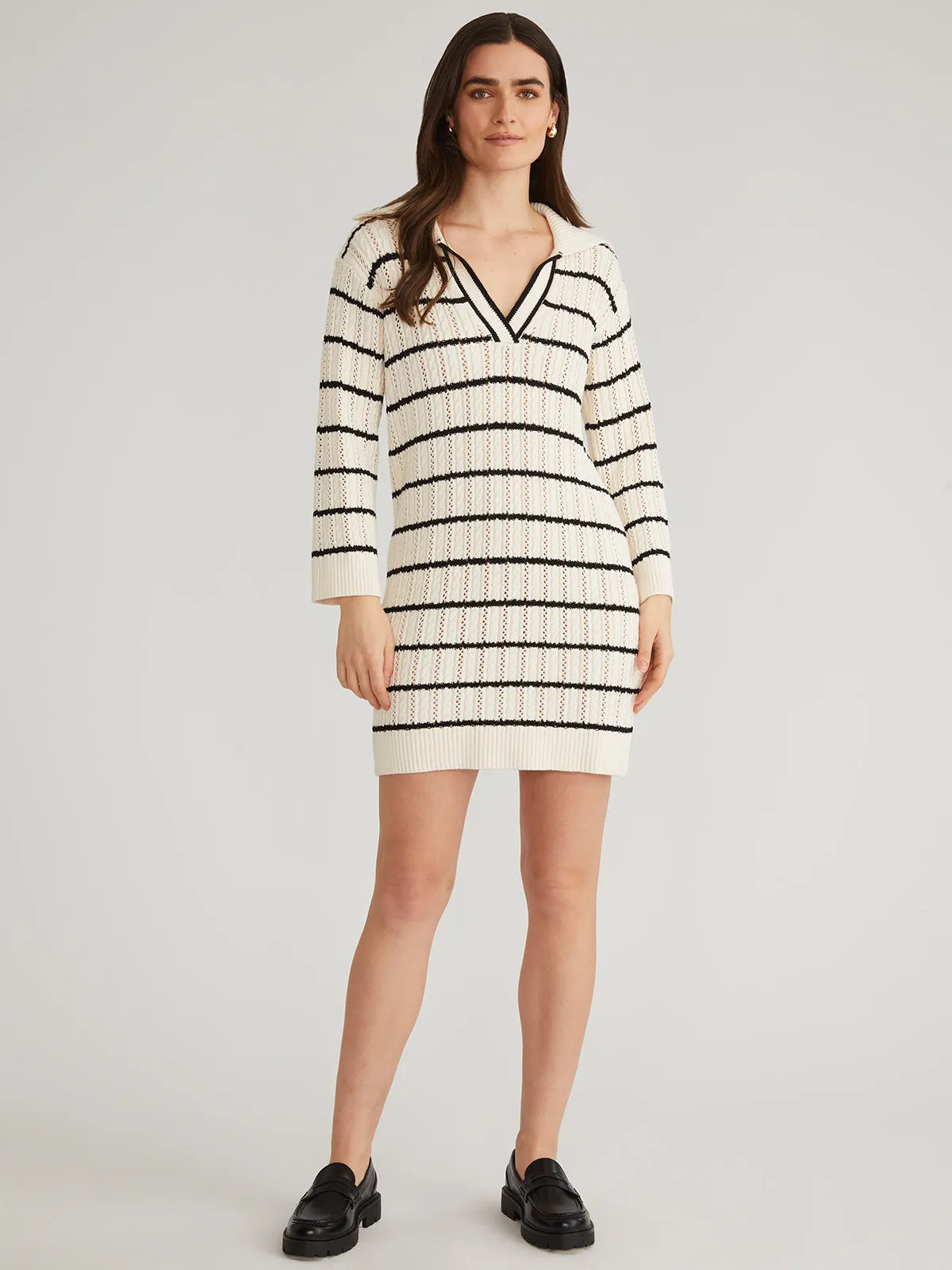 Jade: 100% Cotton Pointelle Stripe Polo Mini Dress