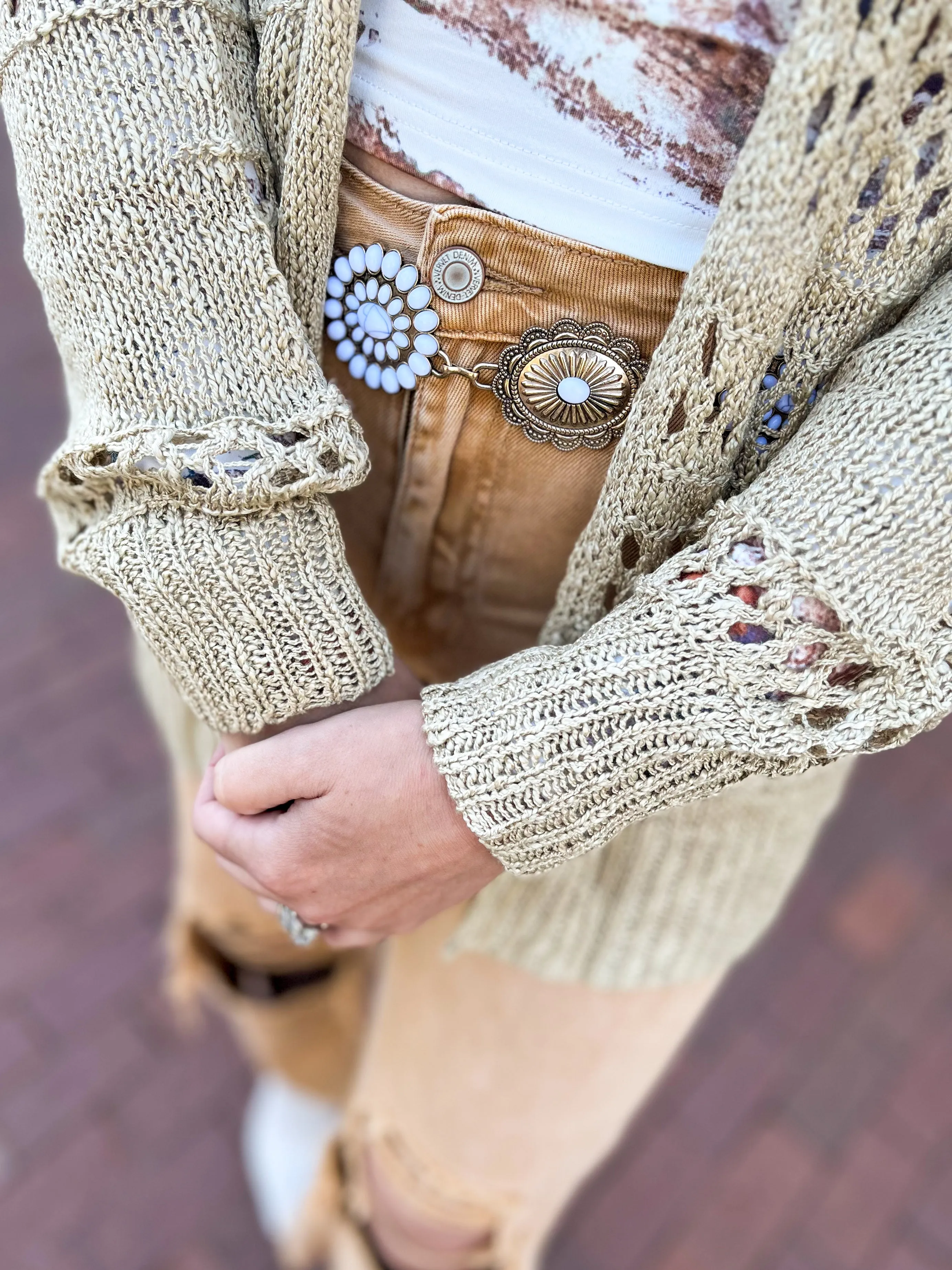 Khaki Open Knit Cardigan