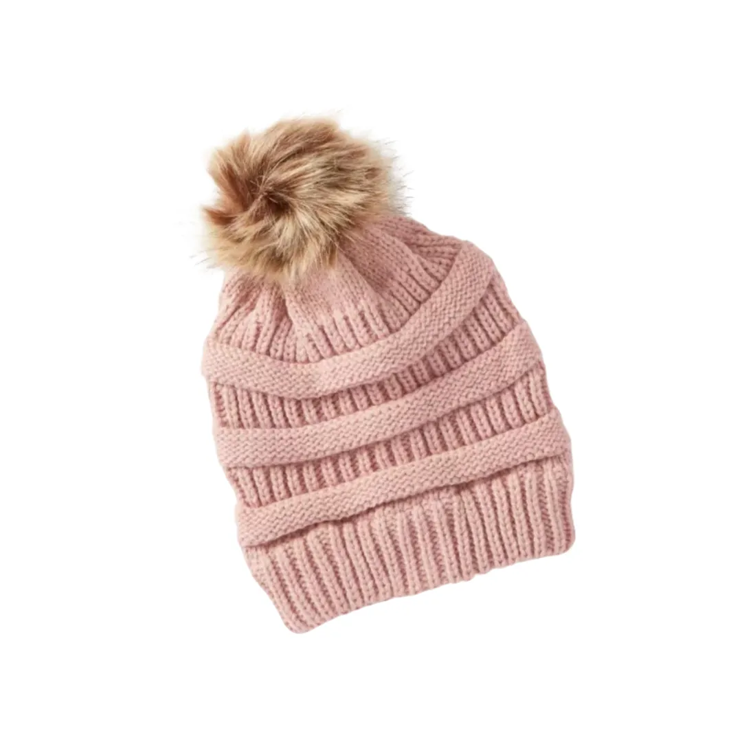 Knit Pom Hat in Rose