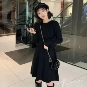 Knitted Sweater Black Dress Women Autumn Winter Korean Style Kpop Wrap School Wrap Long Sleeve Dresses