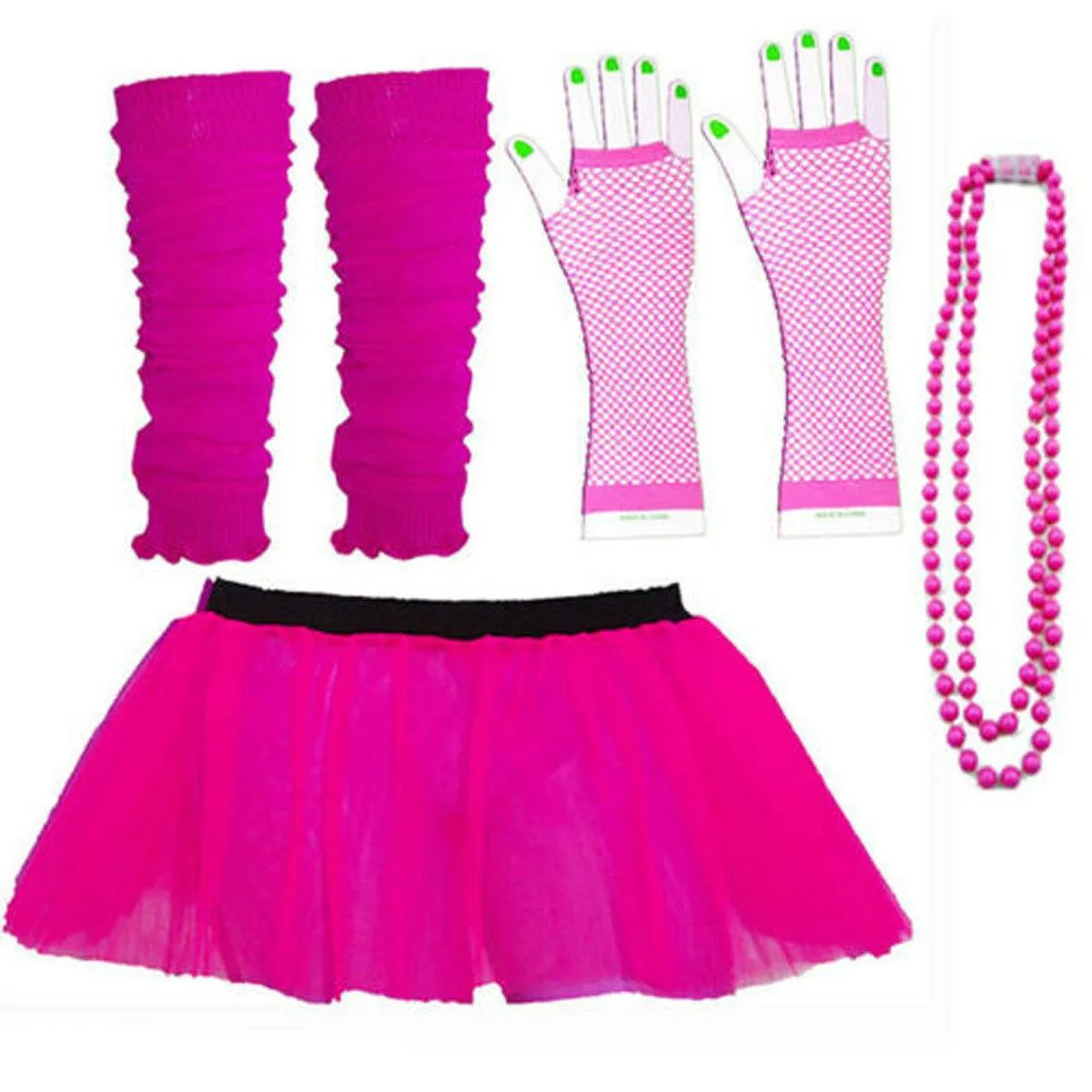 Ladies Tutu Skirt Gloves Leg Warmers Beads 1980’s Party Hen Night Party Costume