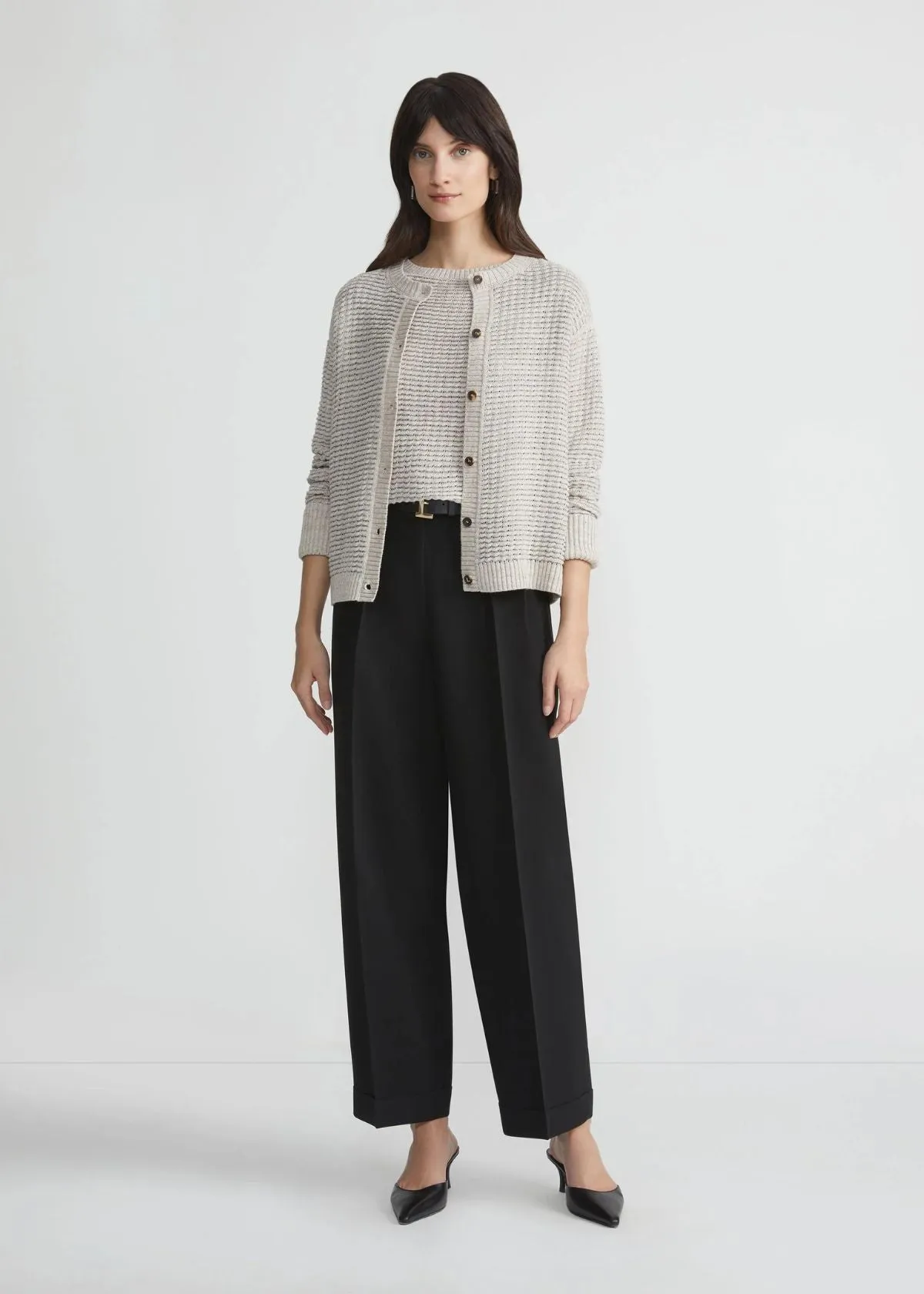 LAFAYETTE 148 Textured Stitch Cardigan - Smoked Taupe Multi