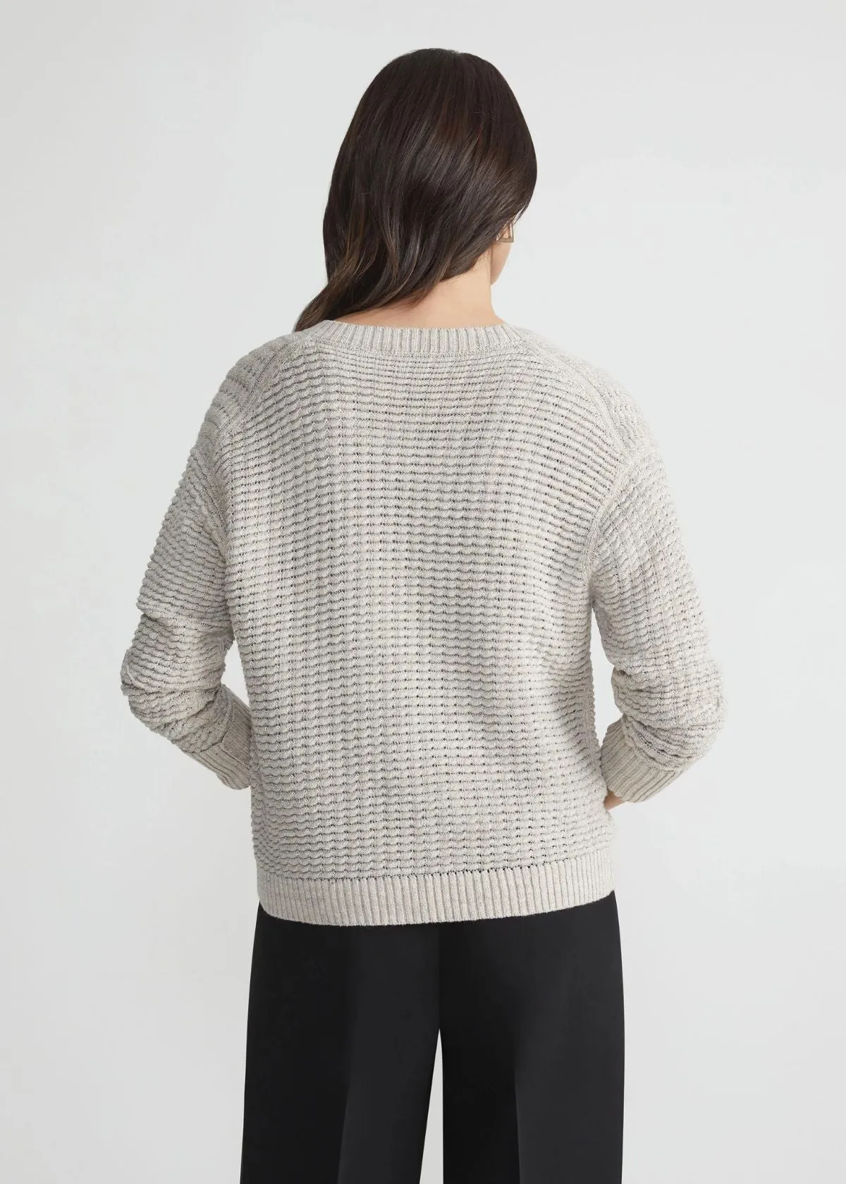 LAFAYETTE 148 Textured Stitch Cardigan - Smoked Taupe Multi