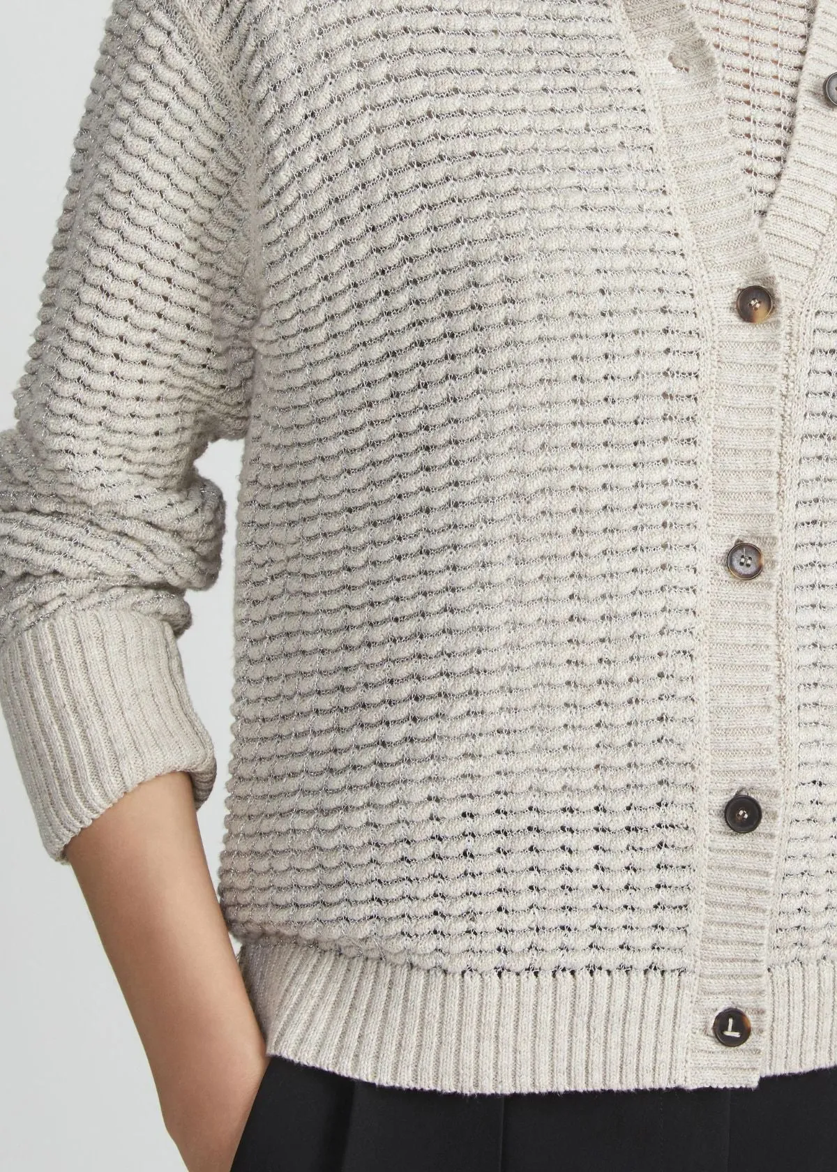 LAFAYETTE 148 Textured Stitch Cardigan - Smoked Taupe Multi