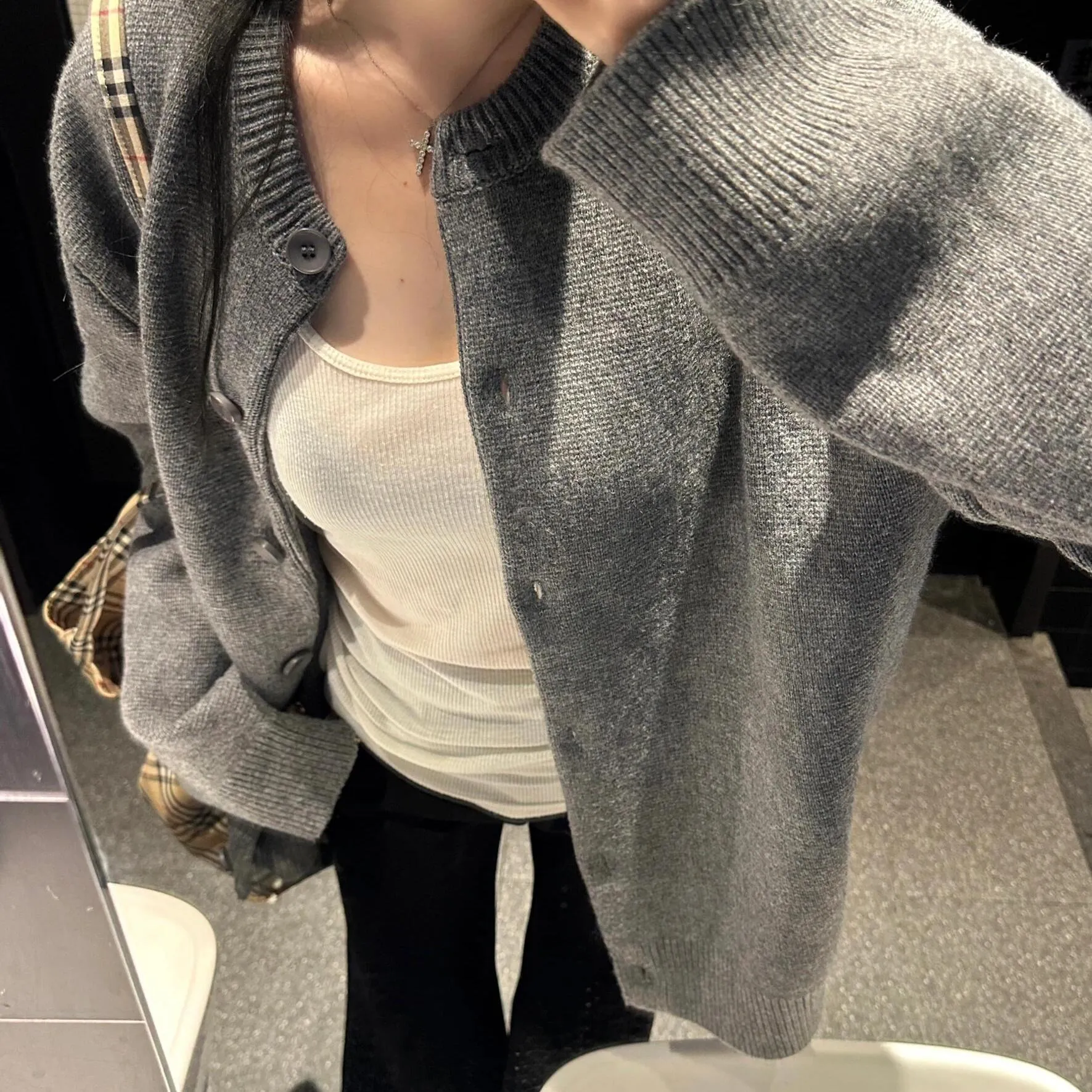 Lanfubeisi trending fall outfits Gray Lazy Sweater Coat Autumn and Winter Women's Early Autumn Chic Top Korean Style Sweater