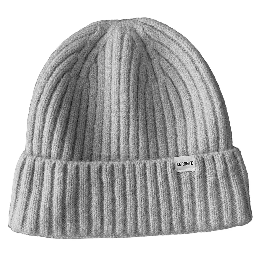 Light Grey Ribbed Knit Mens Cuffed Beanie Hat