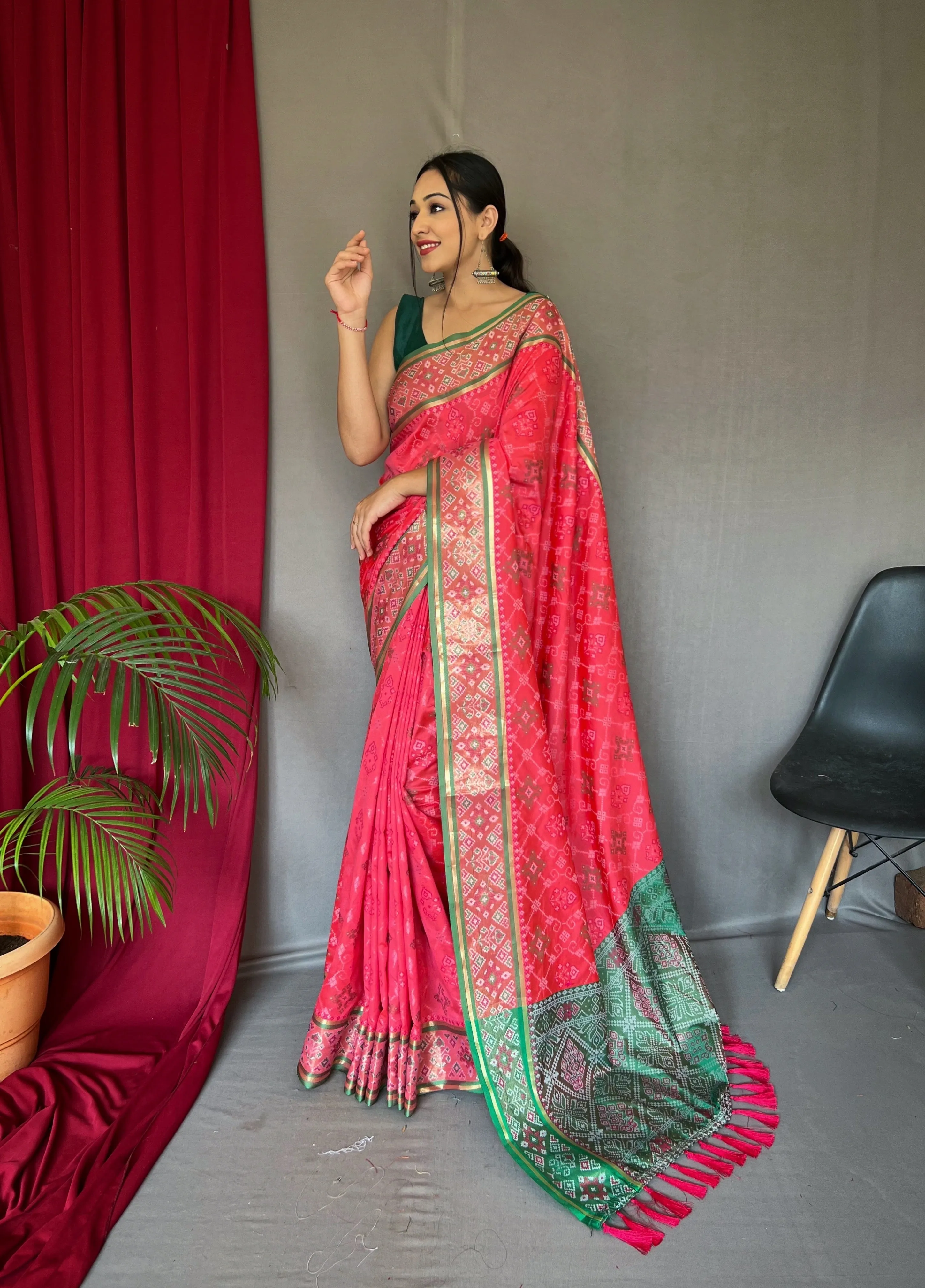 Light Pink Saree in Patola  Silk