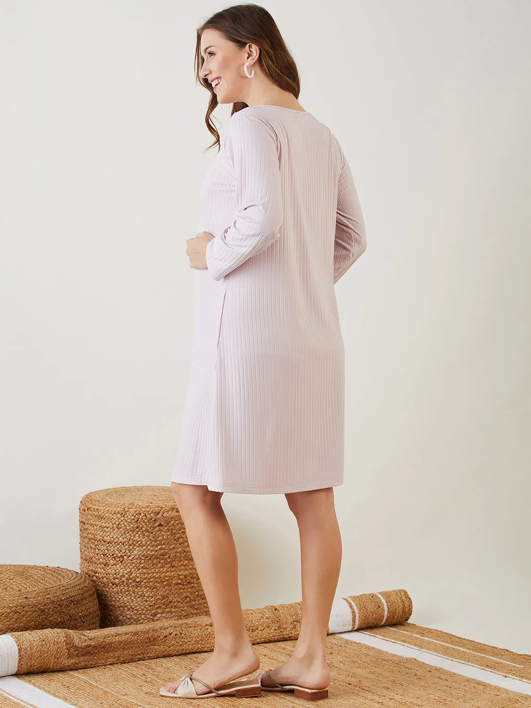 Lilac Rib Maternity and Nursing Dress