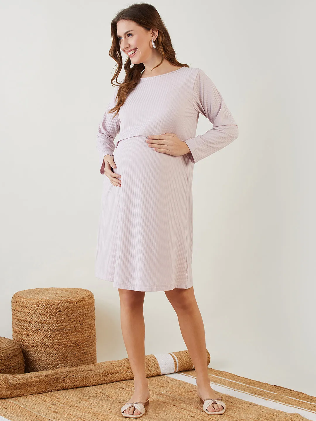 Lilac Rib Maternity and Nursing Dress