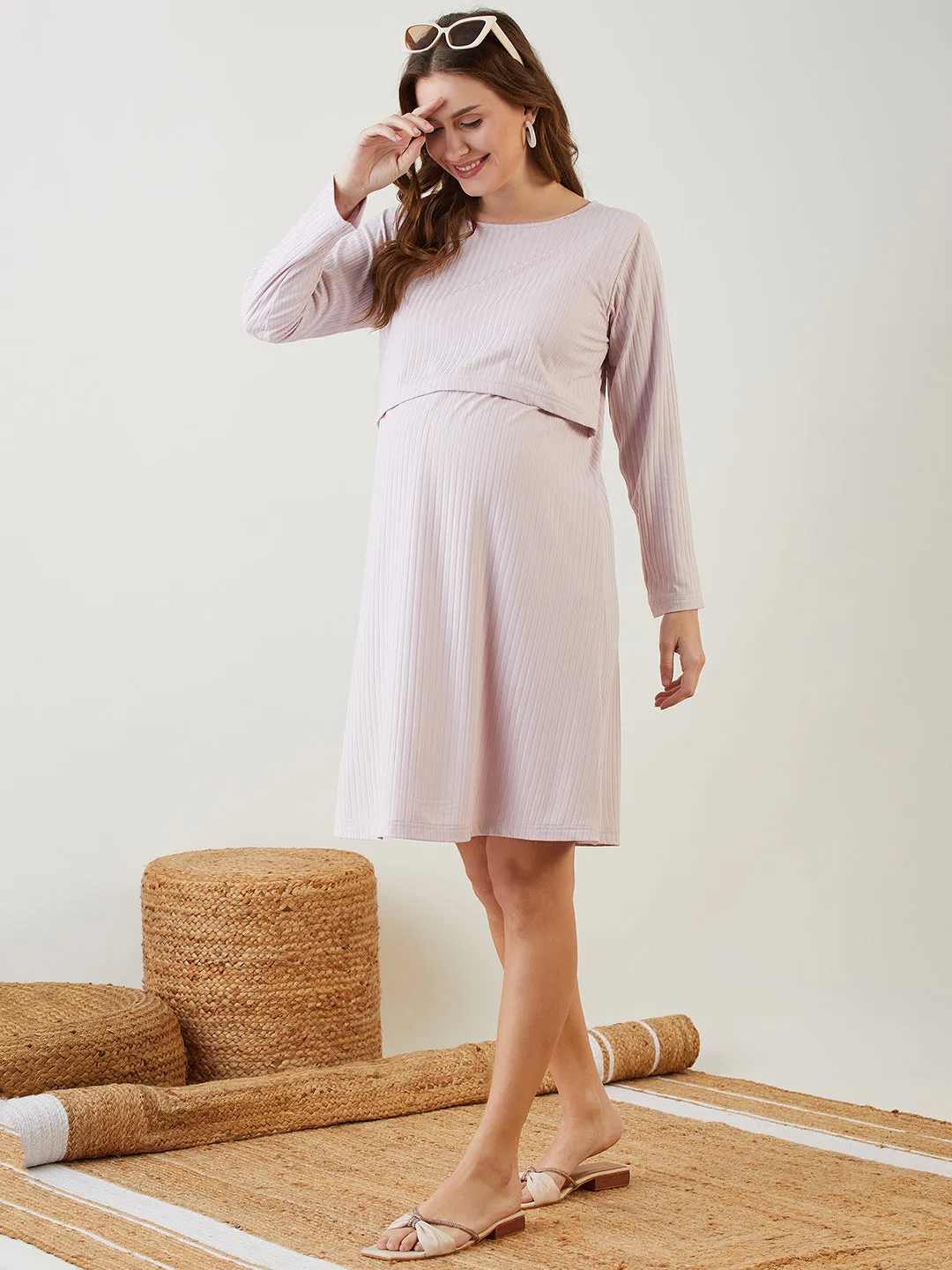 Lilac Rib Maternity and Nursing Dress