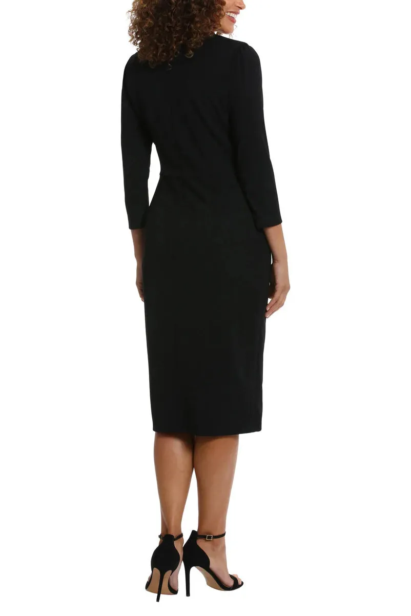 London Times Sweetheart Faux Wrap Side Ruched Midi Dress