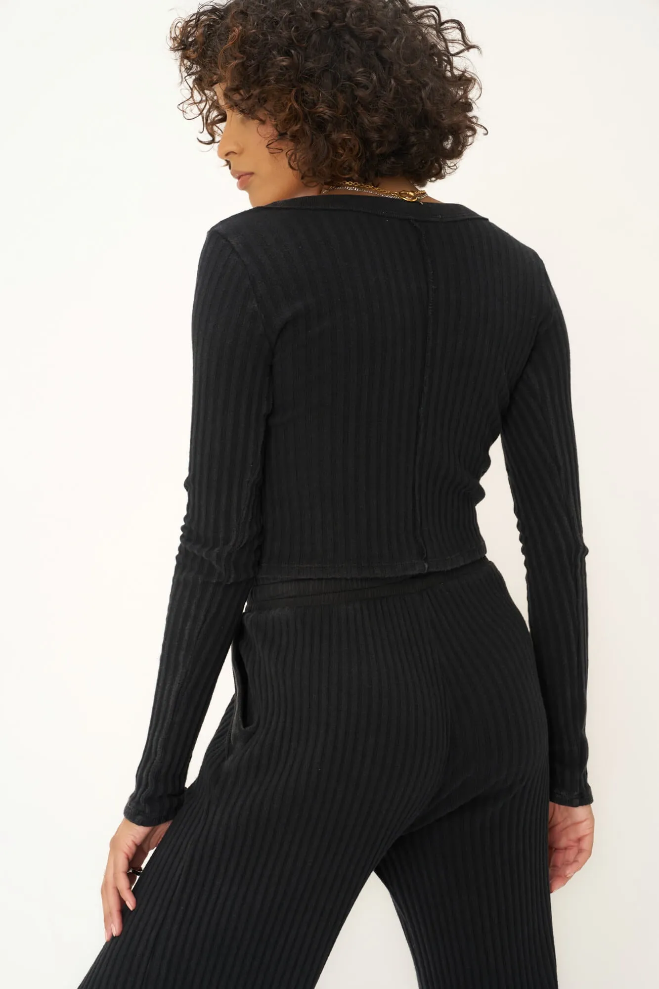 Louise Scoop Neck Washed Sweater Rib Long Sleeve - MW Black