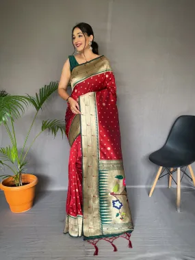 Maroon Polka Paithani Silk