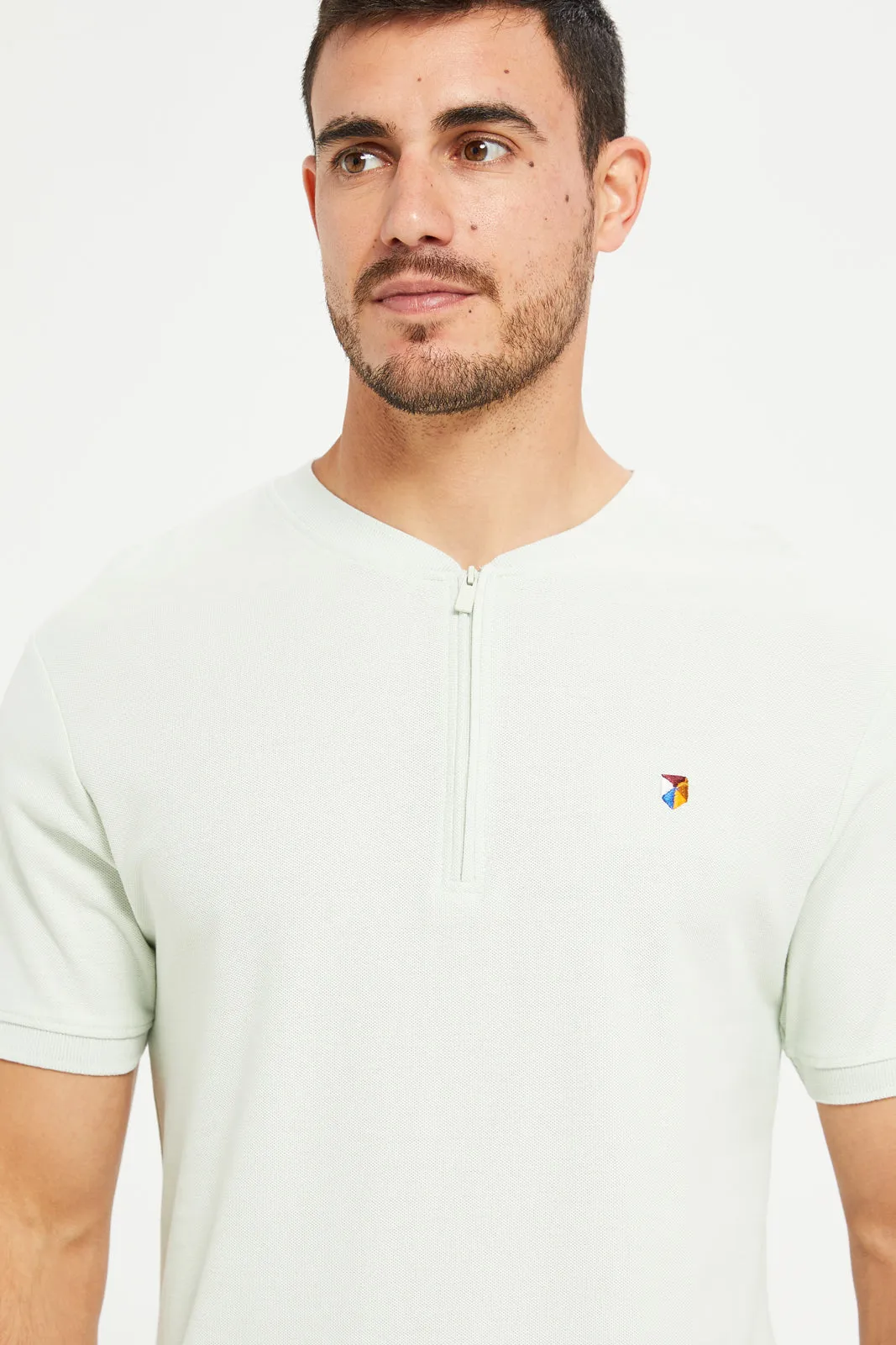 Men Mint Henley Polo Shirt