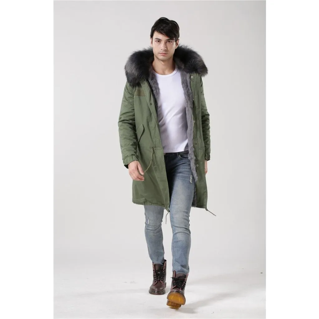 Men's Grey Fur Green Convertible Parka