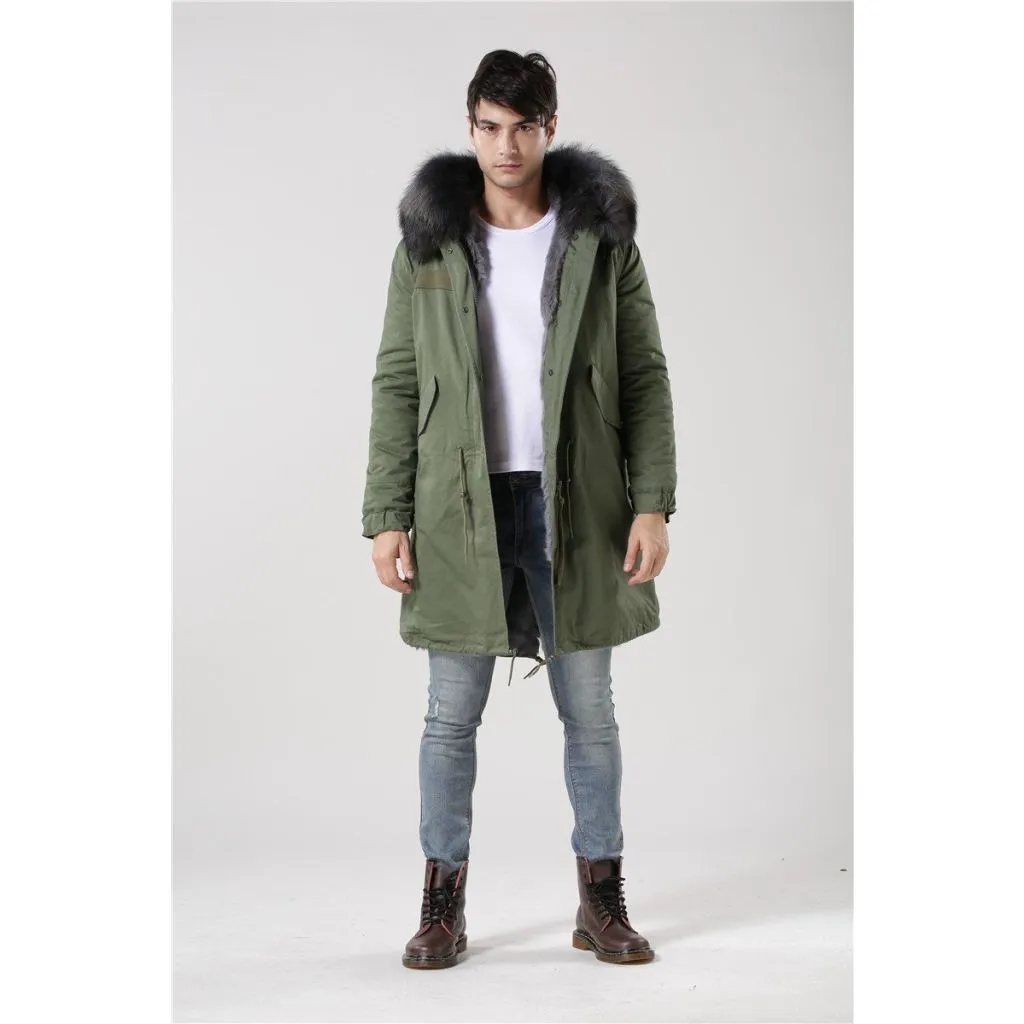 Men's Grey Fur Green Convertible Parka