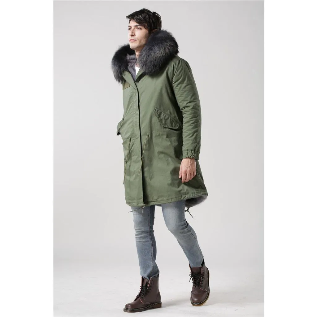 Men's Grey Fur Green Convertible Parka