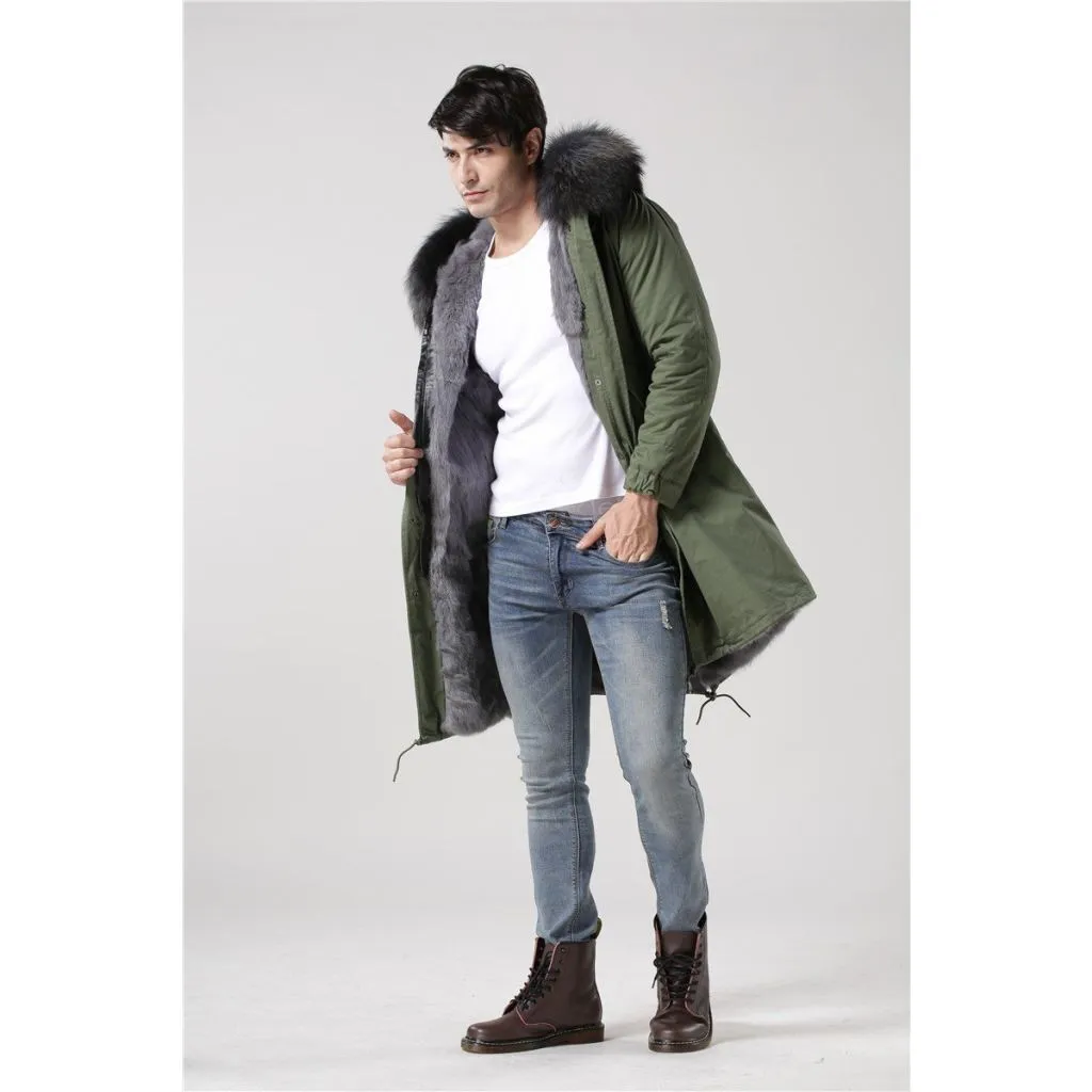 Men's Grey Fur Green Convertible Parka