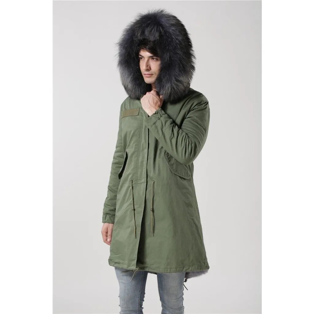 Men's Grey Fur Green Convertible Parka