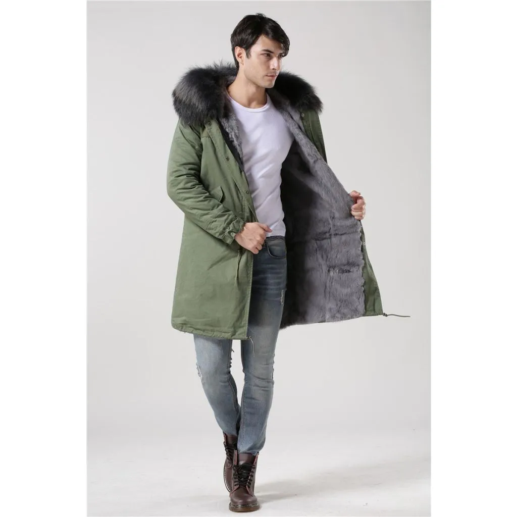 Men's Grey Fur Green Convertible Parka